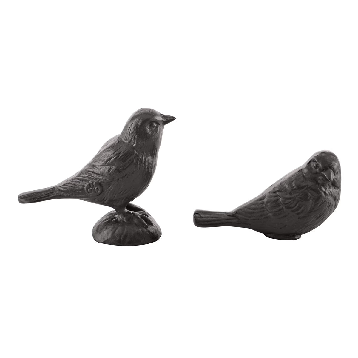 Brown Cast Iron Set of 2 Bird Sculptures - Tabletop Desk Ornaments or Decorative Paperweights