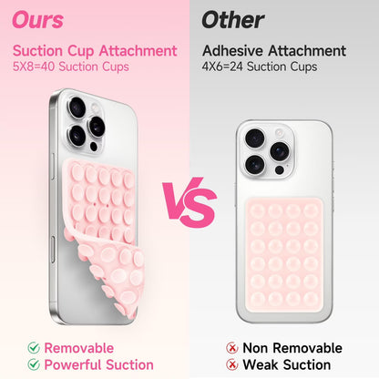 (2 Pack) Silicone Suction Cup Phone Case Mount Double Sided, Sticky Phone Grip with Higher Suction Power for Cell Phone, Hands-Free Phone Accessories for Selfies and Videos, Pink