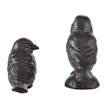 Brown Cast Iron Set of 2 Bird Sculptures - Tabletop Desk Ornaments or Decorative Paperweights