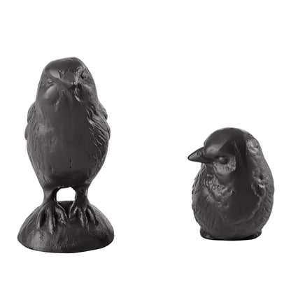 Brown Cast Iron Set of 2 Bird Sculptures - Tabletop Desk Ornaments or Decorative Paperweights